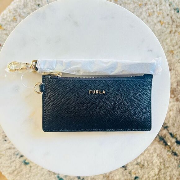 FURLA Classic‎ Credit Card Case Leather Wallet Wristlet, Black, Wrist Strap, NWT - Picture 8 of 16
